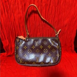 Louis Vuitton Monogram Canvas Shoulder Pochette with Leather Strap